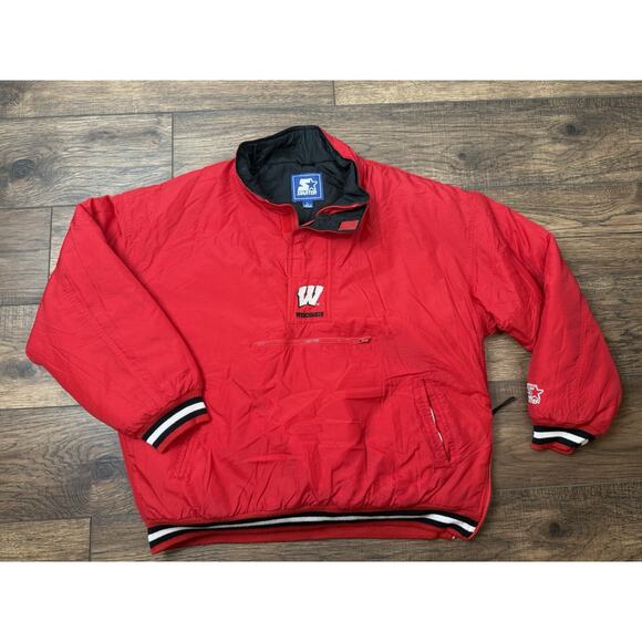 Vintage Wisconsin Badgers Starter Jacket Embroidered Red 1/4 Zip Size Large - Picture 2 of 7
